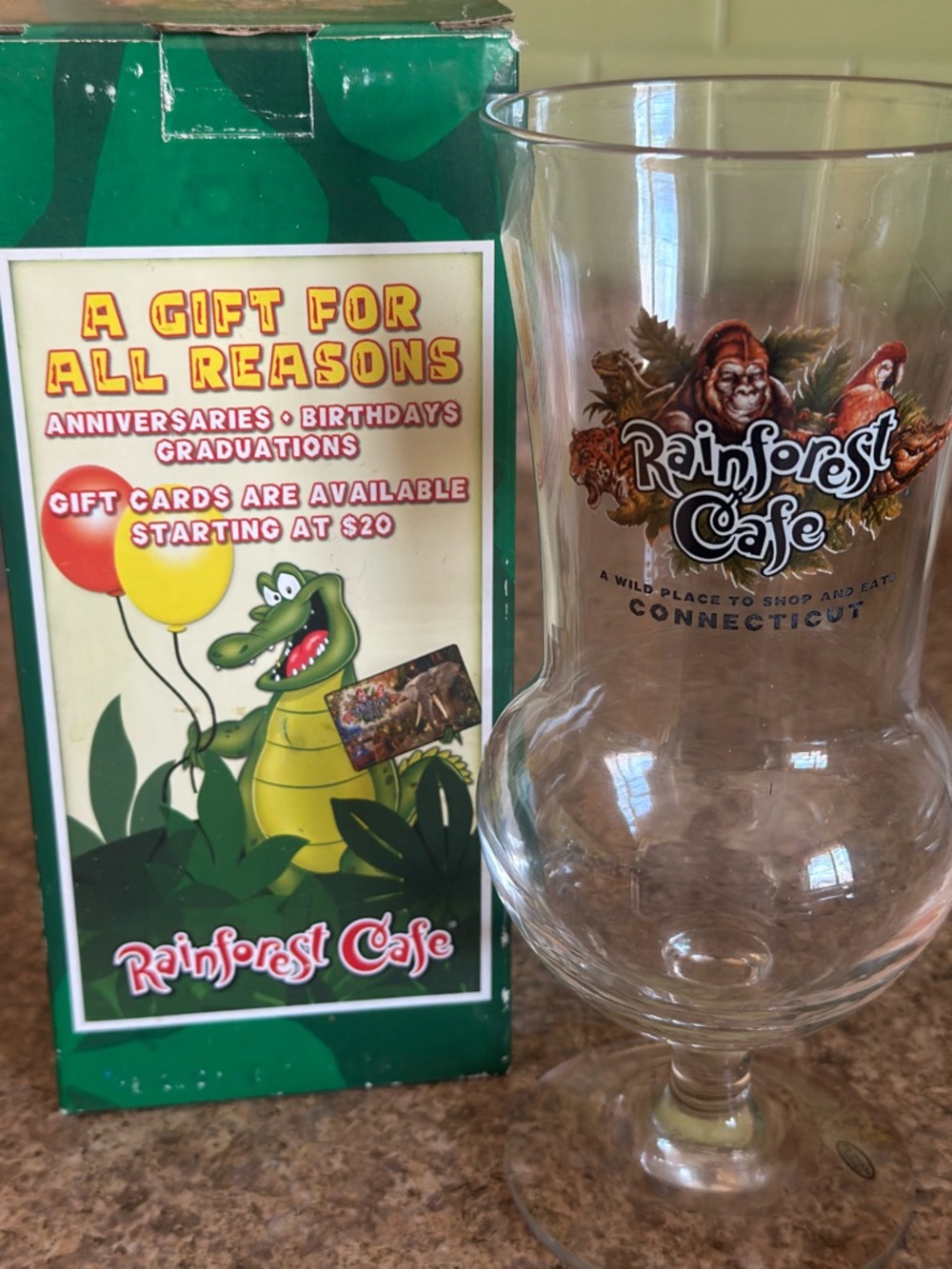 VTG 90s Rainforest Cafe Connecticut Hurricane Glass – 8” Cocktail Barware